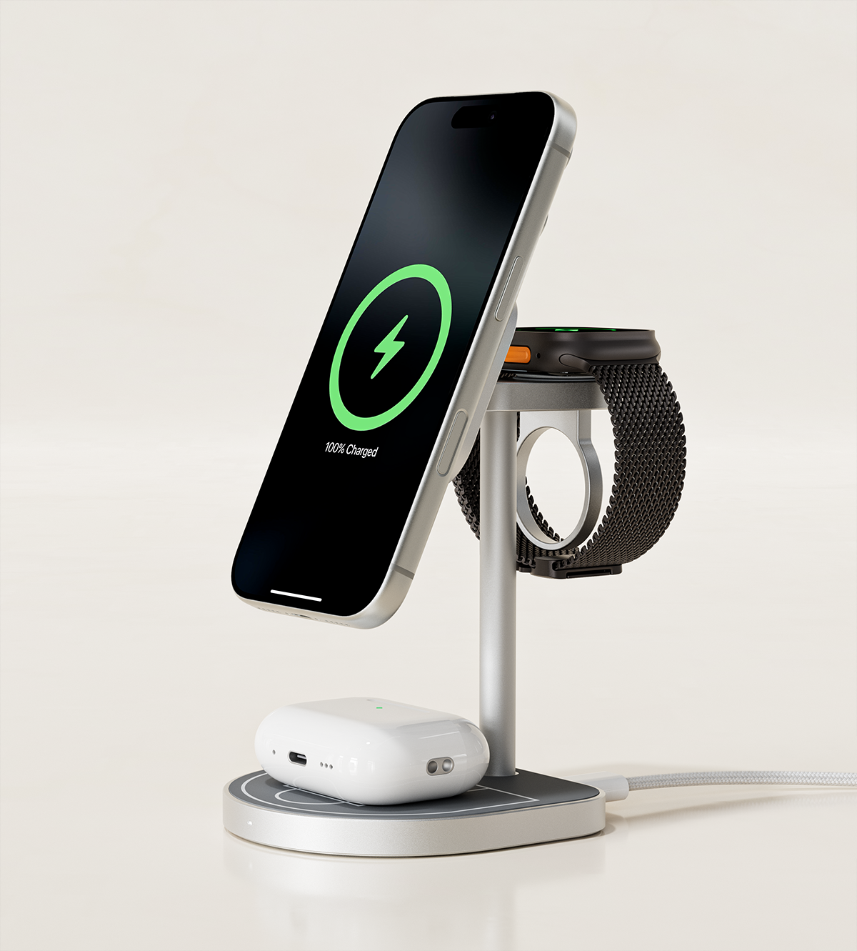 KUXIU 3-Point Power Creative 3-in-1 MagSafe Charging Stand - Gray